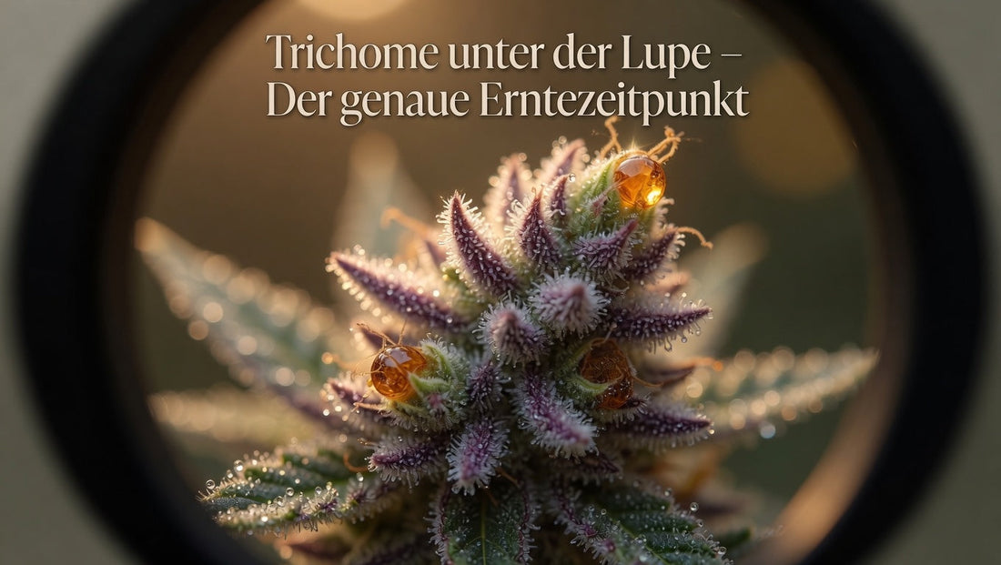 Cannabis Blüte unter der Lupe mit genauer darstellung von Trichomen